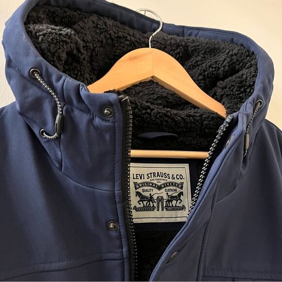 Men’s Levi Strauss Soft Shell Sherpa Lined Hooded Jacket, Navy, XXL, NWT - Picture 3 of 9